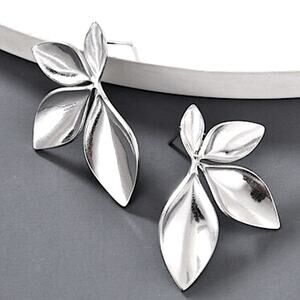 Silver Leaf Statement Earrings Party Wedding Anniversary Night Out